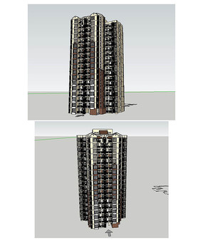 西班牙風格的高層建築草圖大師su模型