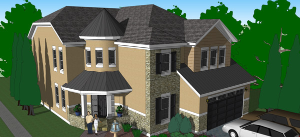 黑顶驼色墙体别墅模型 黑顶驼色墙体别墅模型