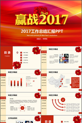 红色开年工作总结汇报新年计划动态PPT模板