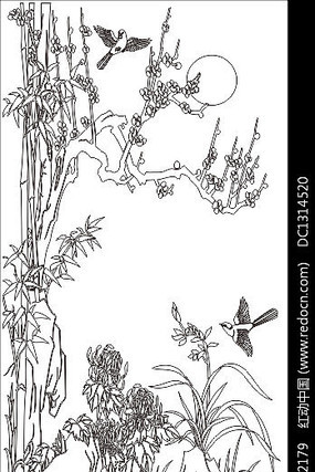 梅花鸟雕刻图案 梅花鸟雕刻图案