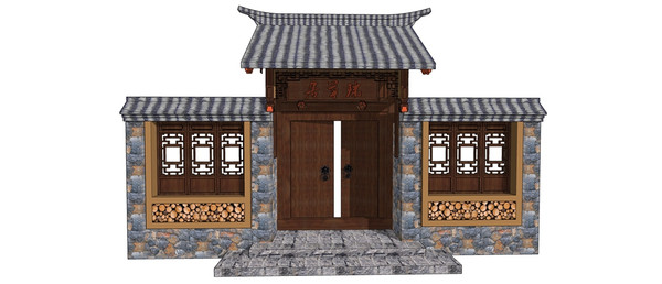 中式风格园林大门模型
