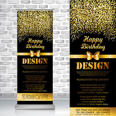 璀璨金色星光生日快乐易拉宝 璀璨金色星光生日快乐易拉宝