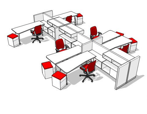 简易多人办公室桌椅SU模型 简易多人办公室桌椅SU模型