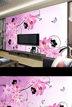 梦幻花朵3D时尚壁画电视背景墙 梦幻花朵3D时尚壁画电视背景墙