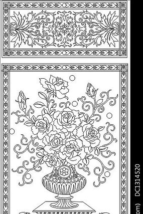 玫瑰花瓶雕刻图案 玫瑰花瓶雕刻图案