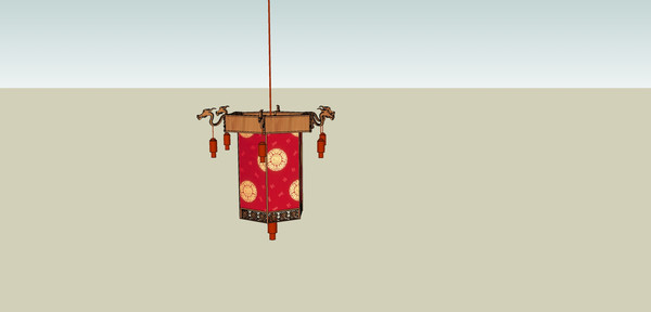 红色灯罩吊灯模型 skp