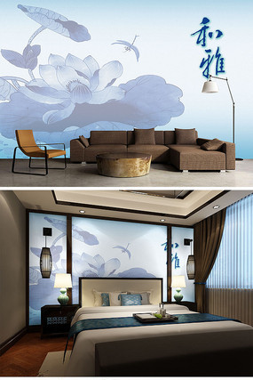 新中式荷韵雅韵电视背景墙 新中式荷韵雅韵电视背景墙