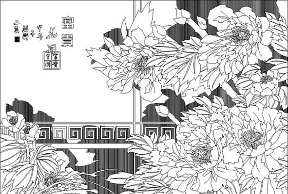 富贵花开雕刻图案 富贵花开雕刻图案