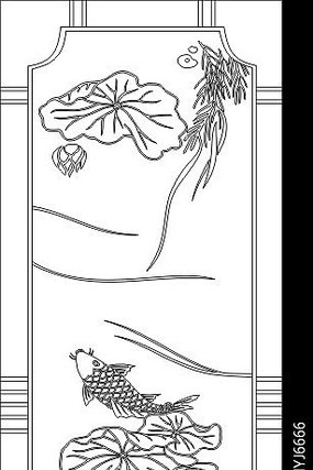 荷花鱼雕刻图案 荷花鱼雕刻图案