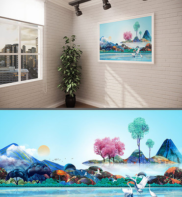 唯美手绘插画背景墙装饰画 唯美手绘插画背景墙装饰画