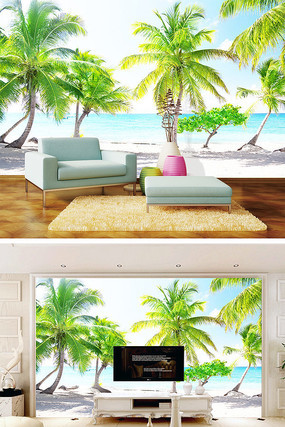 海边沙滩椰树背景墙 海边沙滩椰树背景墙