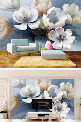 欧式油画花朵背景墙 欧式油画花朵背景墙