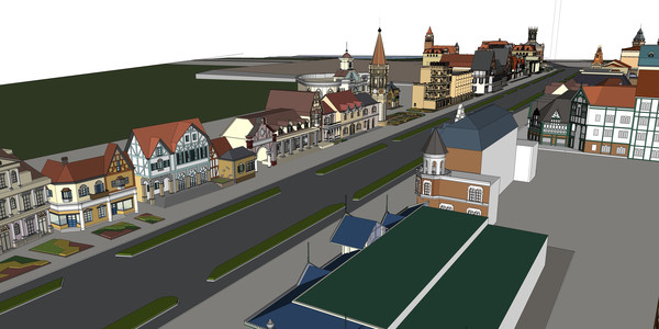 彩色砖商业街模型 彩色砖商业街模型