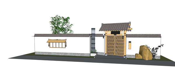 中式小庭院入口及围墙