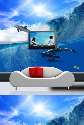 海浪海豚背景墙 海浪海豚背景墙