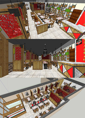 中式餐厅乡村风格餐厅SU模型 中式餐厅乡村风格餐厅SU模型