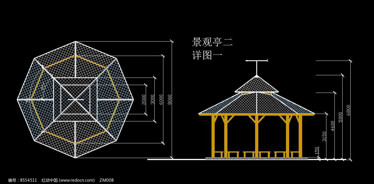 景觀亭詳圖cad圖片_構築物_編號8554511_紅動中國