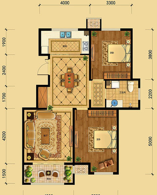  PSD分层住宅户型填彩平面图 