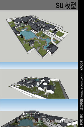 中式古建园林院落模型 中式古建园林院落模型