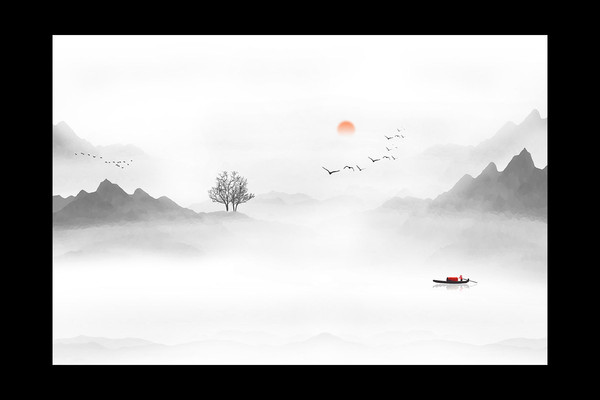 水墨山水画客厅电视背景墙 水墨山水画客厅电视背景墙