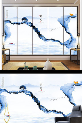 ��ʽ�⾳ˮīɽˮ���ӱ���ǽ PSD