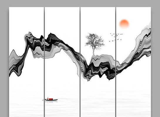 禅意水墨画背景墙挂画 禅意水墨画背景墙挂画