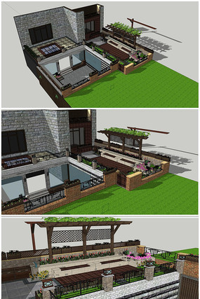 经典屋顶花园SU模型 经典屋顶花园SU模型