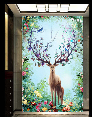 清新麋鹿玄关背景墙 清新麋鹿玄关背景墙