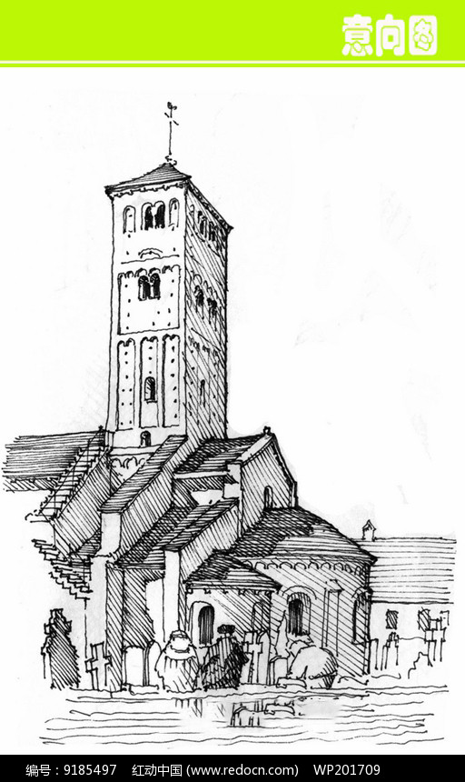 欧式建筑线条素描图片