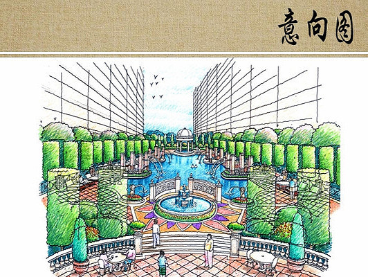 中心泳池透视图