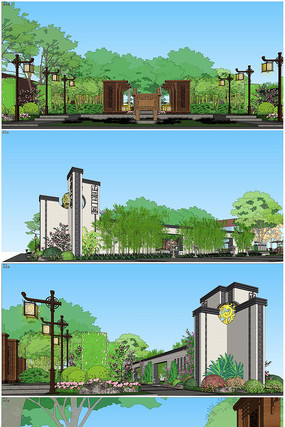 中式售楼处景观SU模型 中式售楼处景观SU模型