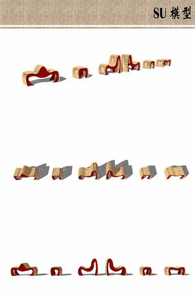 室外景观凳子的SU模型设计 室外景观凳子的SU模型设计