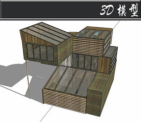 创意玻璃防腐木SU模型
