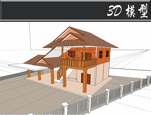 东南亚风格木房屋建筑SU模型 东南亚风格木房屋建筑SU模型