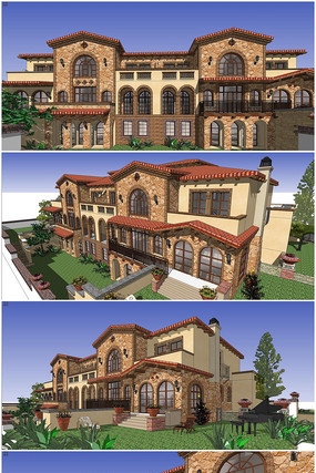 叠拼别墅建筑景观设计SU模型 叠拼别墅建筑景观设计SU模型