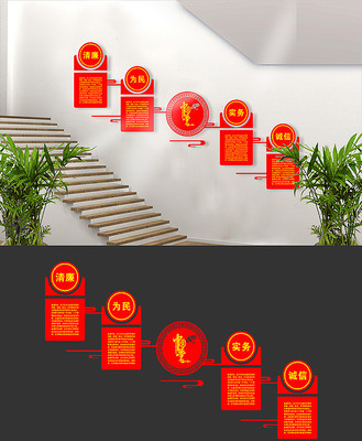 清廉为民楼梯文化墙 PSD