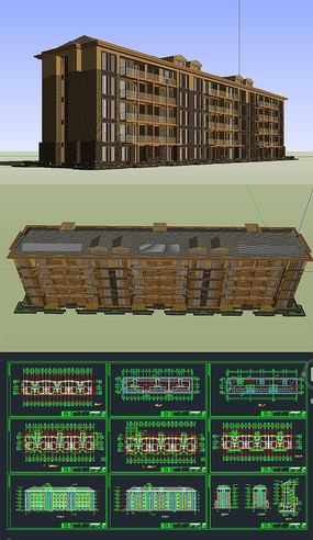 多層住宅建築草圖su模型含cad 中式多層住宅模型建築草圖大師su模型