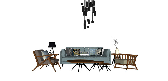 木头简约沙发SU模型