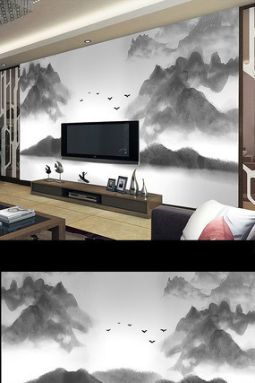 ����ʽ�⾳ˮīɽˮ����ɳ�����ӱ���ǽ�ڻ�