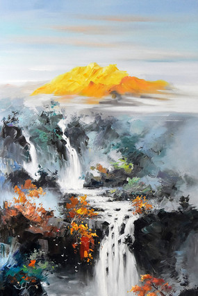 高清意境山水瀑布乡村油画图 高清意境山水瀑布乡村油画图