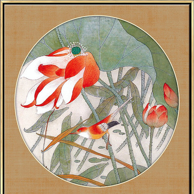 荷花工笔花鸟装饰画 荷花工笔花鸟装饰画