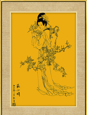 中式线描仕女图装饰画 中式线描仕女图装饰画