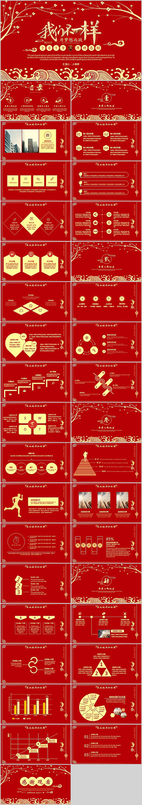 通用红色年终总结PPT模板