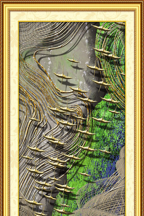 线条飞鸟金色客厅装饰画 线条飞鸟金色客厅装饰画