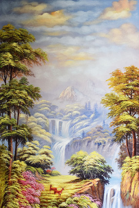 手绘高清瀑布流水油画玄关 手绘高清瀑布流水油画玄关