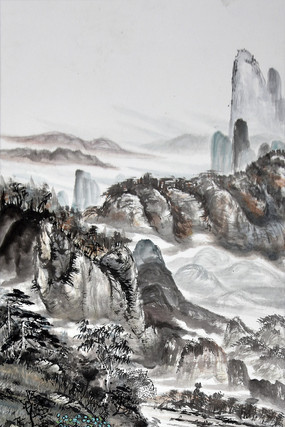 手绘水墨山水复古风景油画玄关 手绘水墨山水复古风景油画玄关