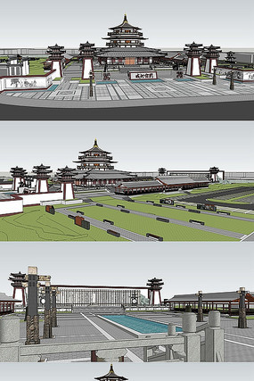仿古主题公园模型 仿古主题公园模型