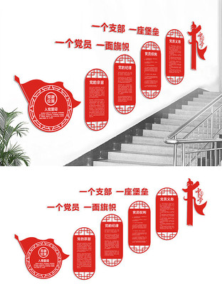 基层社区楼梯党建文化墙设计 基层社区楼梯党建文化墙设计