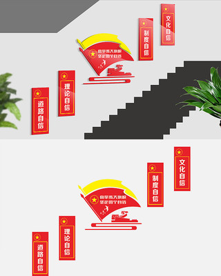 四个自信党建楼梯文化墙 四个自信党建楼梯文化墙