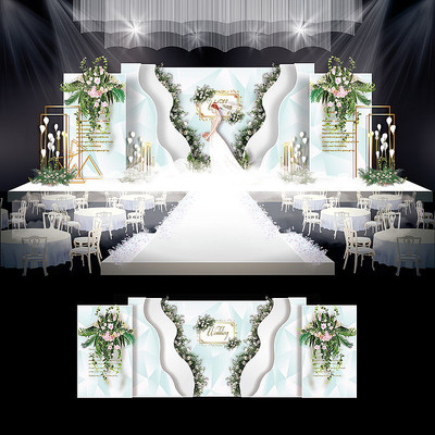 小清新婚礼效果图设计白绿色婚庆背景 小清新婚礼效果图设计白绿色婚庆背景